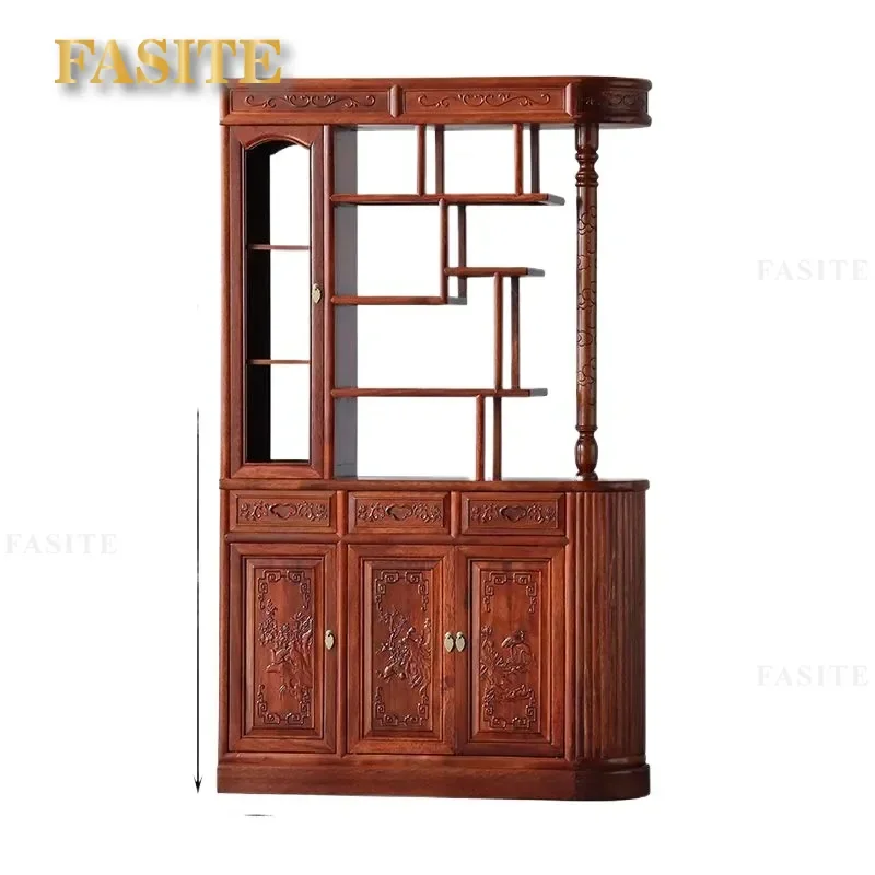 For Chinese Style Golden Rosewood Entrance Cabinet Rack Screen Partition Living Room Mahogany Wine Shoe Cabinet Integrated