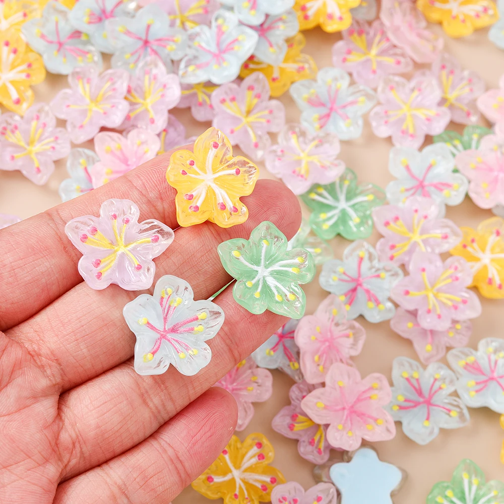 Leslie 15pcs Cute New Resin Blossom Mini Flower Flat Back Cabochon Scrapbook Kawaii DIY Embellishments Accessories