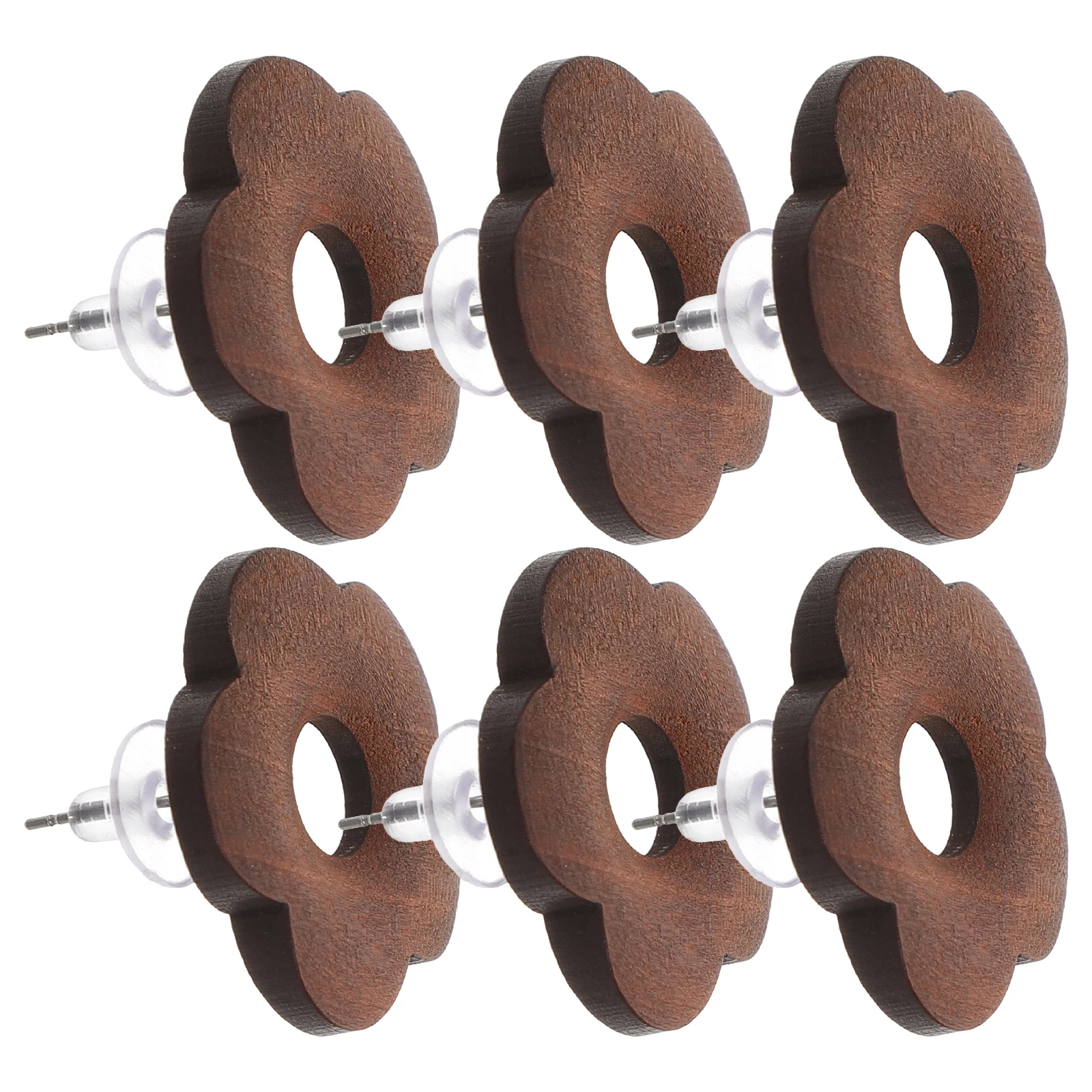 

6 Pairs Wood Flower Earrings New Year's Day Handmade Dating Ringsfor Girls Floral Women Studs