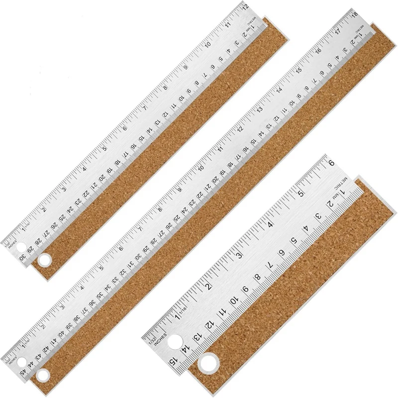 

3 Piece Metal Ruler As Shown Metal+Wood 6+12+18 Inch Stainless Steel Rulers - Imperial And Metric For School Office Tools