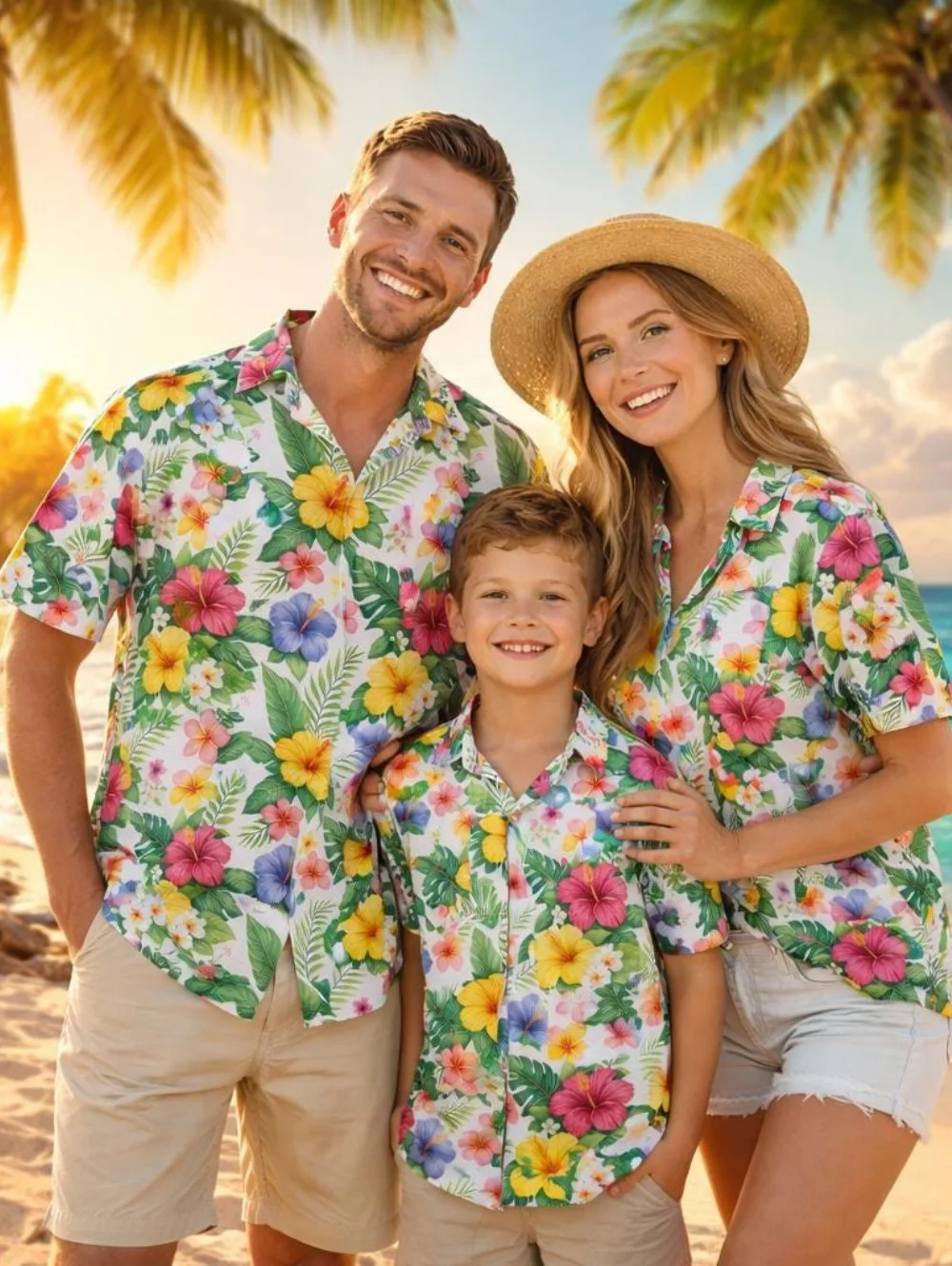 Summer Children's Shirt Tropical Plants Graphics Print Family Hawaiian Vacation Parent Child Shirts Gift for Children's Clothing