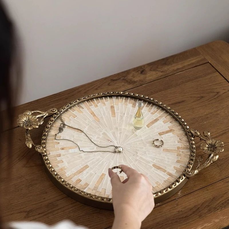 

Винтажный декоративный поднос из ракушек, круглый органайзер для ювелирных изделий ручной работы, элегантный чайный сервиз, подставка, роскошная тарелка для хранения в ванной комнате