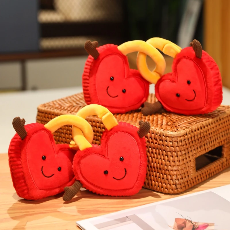 Cute Smile Chinese Red Love Heart Lock Plush Toys Soft Stuffed Lock Plush Toys Pendants Love Symbol Creative Gift To Lover