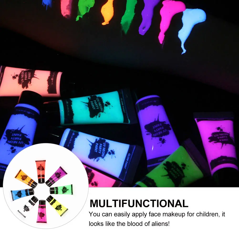 

8Pcs 10Ml Glow Bodypaint Luminous Face Paint Washable Uv Reactive Dark Fluorescent Safe for Kids Adults Festival Nightclub Use