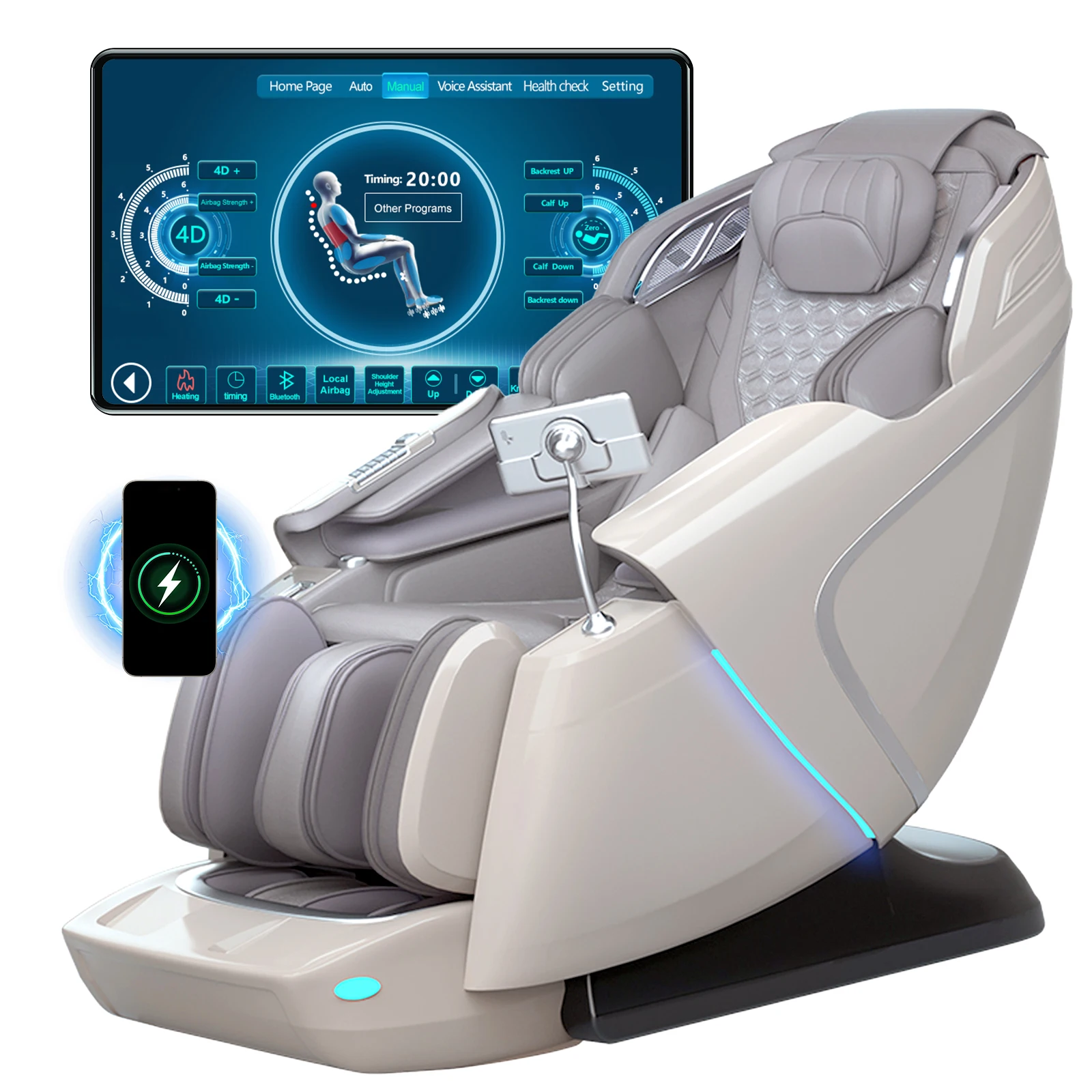 

4D Massage Recliner Chairs Zero Gravity Massage Chair Automatic Calfrest Extension Calf Kneading Full Body Relaxation Gray