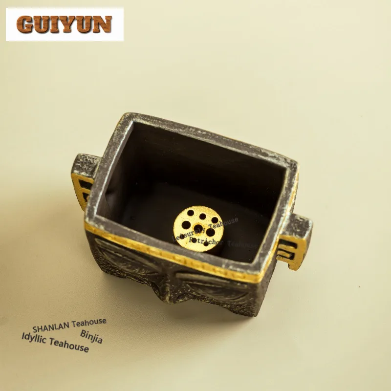 Sanxingdui Mask Square Tripod Incense Holder Diffuser Incense Burners Consecrate Censer Chinese Tea Set Supplies Ornaments Craft