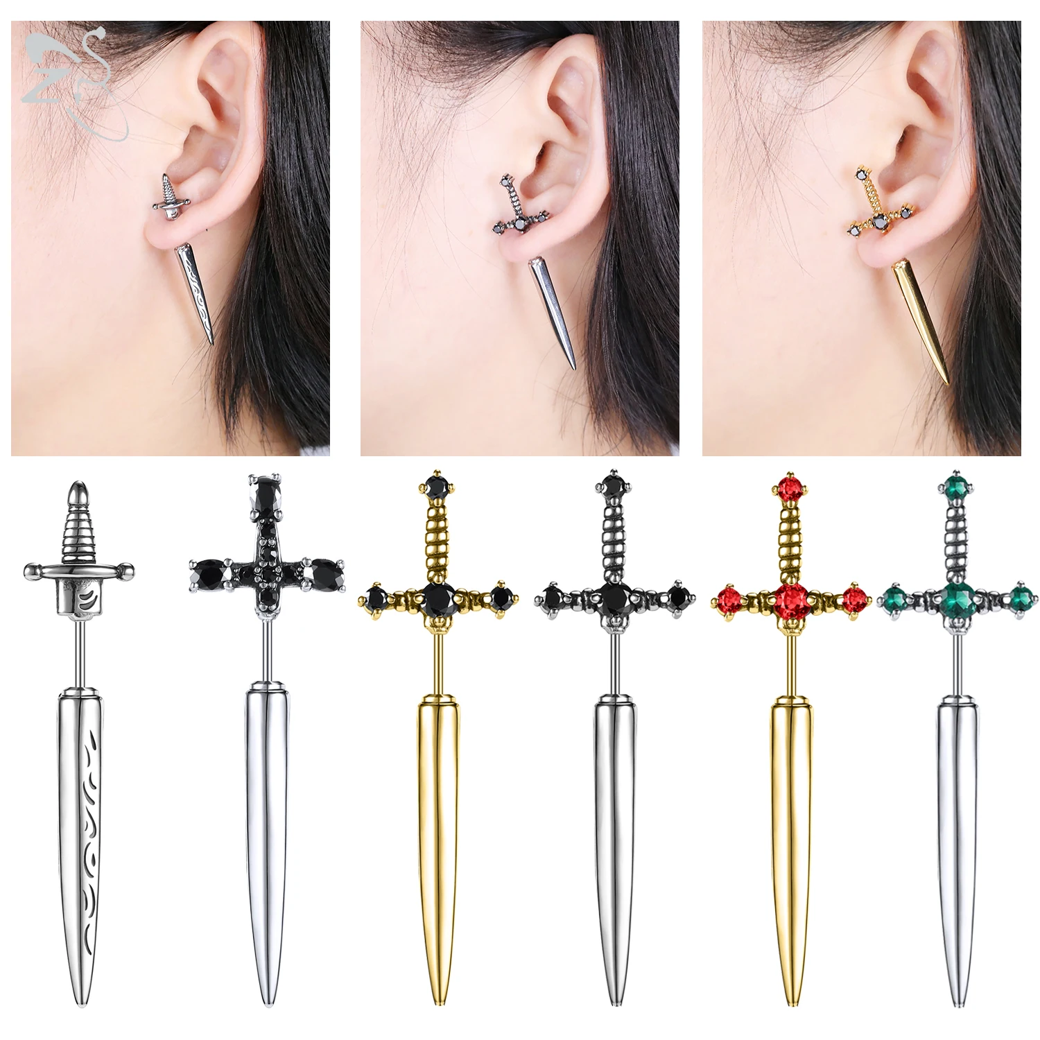 

ZS 1PC 18G Punk Rock Gothic Stud Earring 316L Stainless Steel Cross Ear Stud Gold Plated Ear Tragus Helix Piercings Body Jewelry