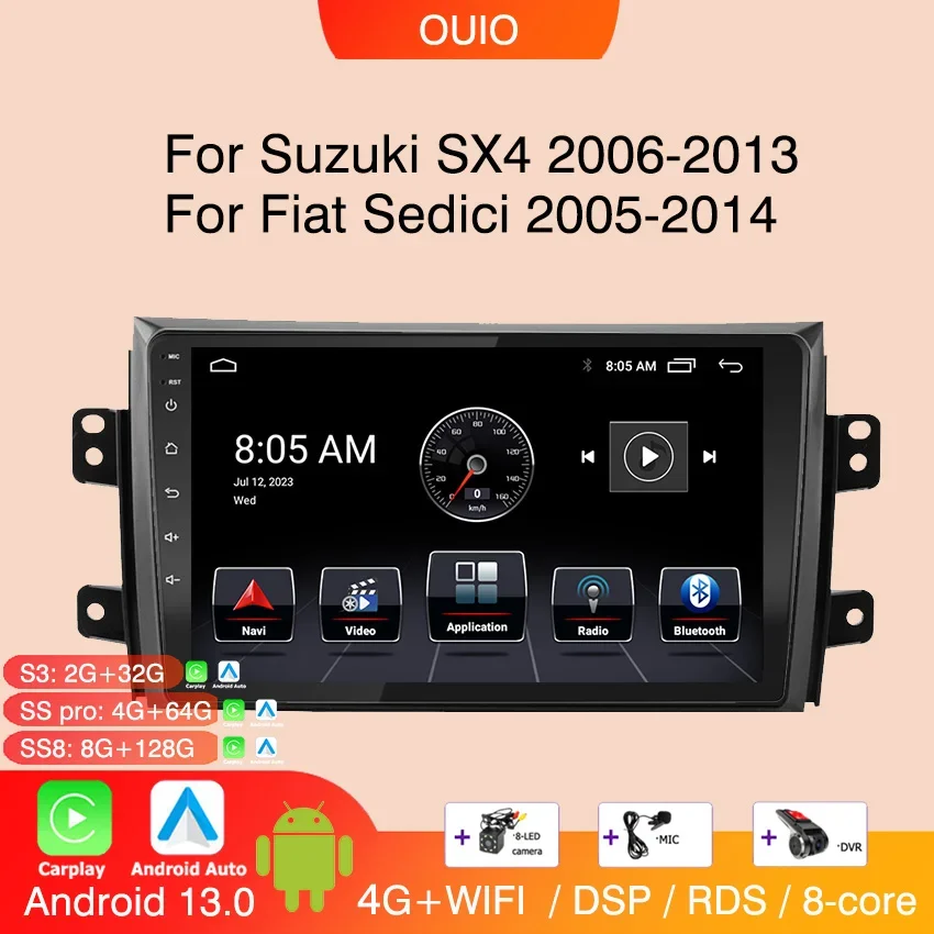 

Android 13 radio For Suzuki SX4 2006-2013 for Fiat Sedici 2005-2014 Car stereo Multimedia Player Carplay Auto GPS Navigation