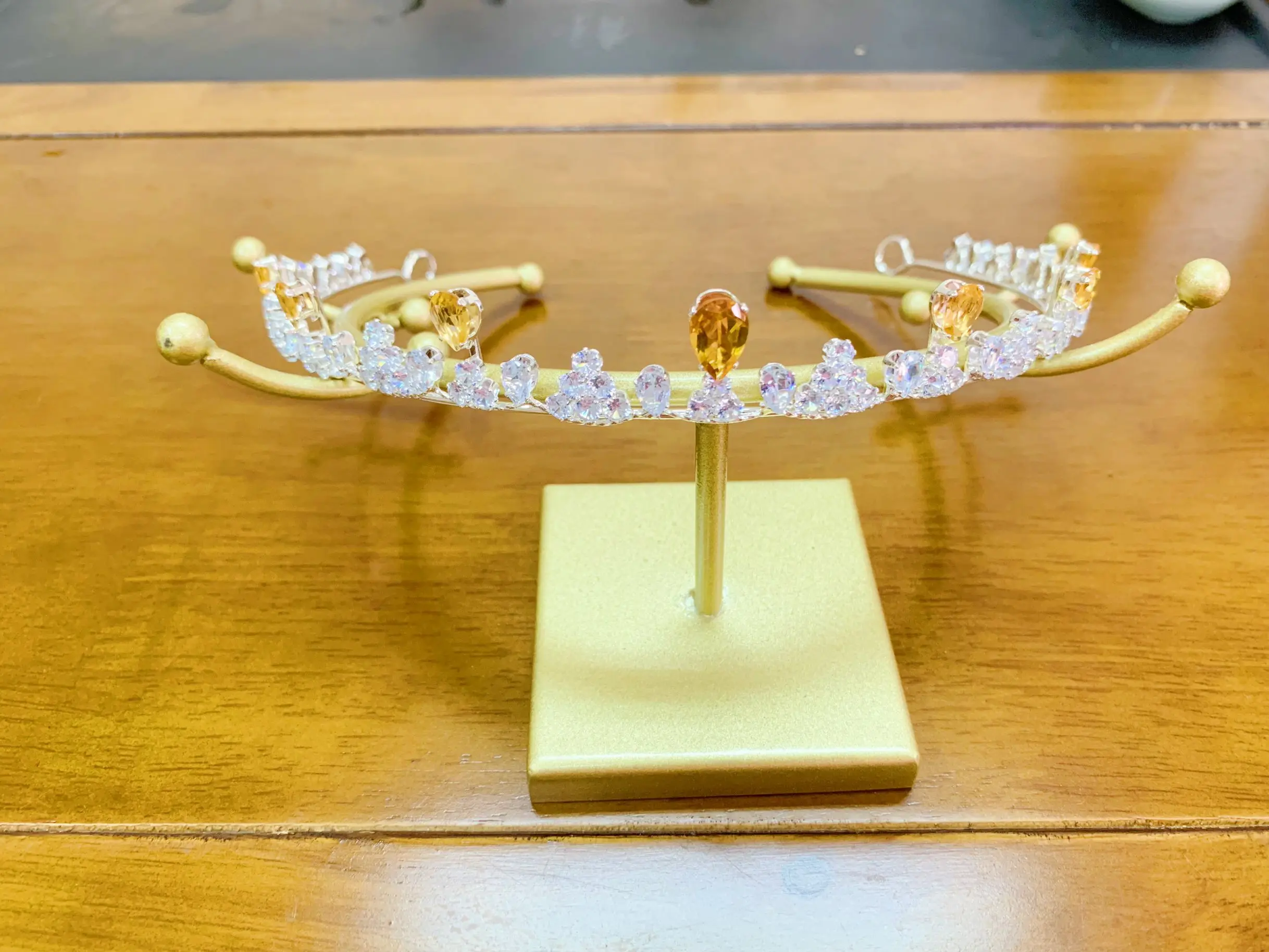 ZECAA Citrine Wedding Birthday Bridal Tiara Crown Jewelry With Natural Citrine Gemstone 8*12mm Wedding Hairwear Accessories