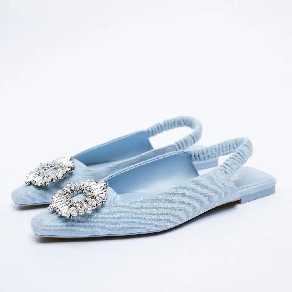 Zapatos Para Mujer Rhinestone Sequins Designer Women Shoe 2023New Blue Denim Women Sandals Flat Casual Shoes Brand Mules Shoe 샌들