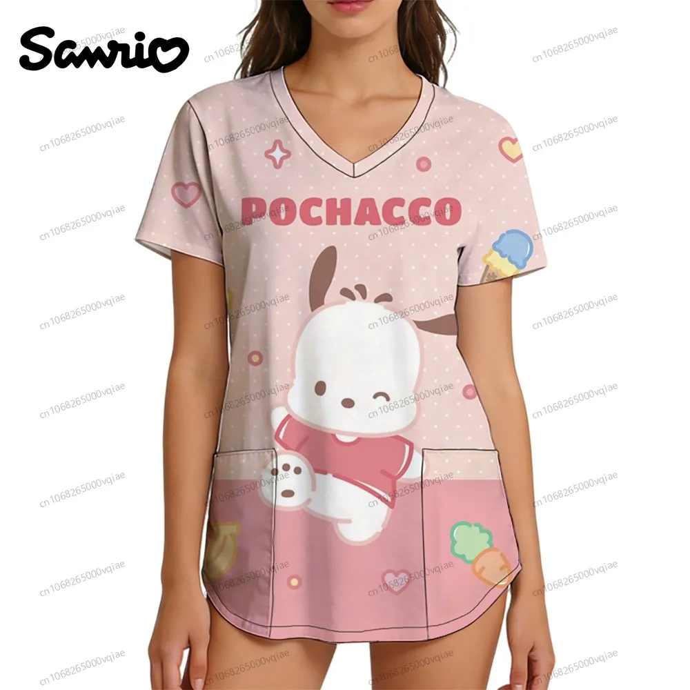 

Women's T-shirt 3D Print Pochacco S-2XL Nurse Uniform V Neck T Shirt Kawaii 2026 New Y2k Clothes Summer Trend Pocket Fashion