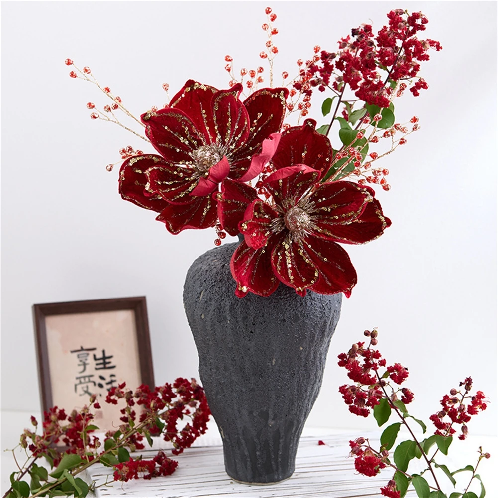Christmas Wreaths Decorations 25cm Flower Stem Glitter Poinsettias Brightness And Even Distribution Glittery And Festive