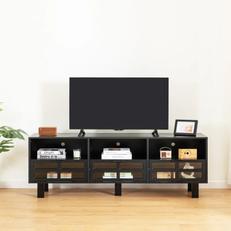 TV stand,TV cabinet,American country style TV lockers,The toughened glass door panel,Metal handles,Turn down the drawer,Black