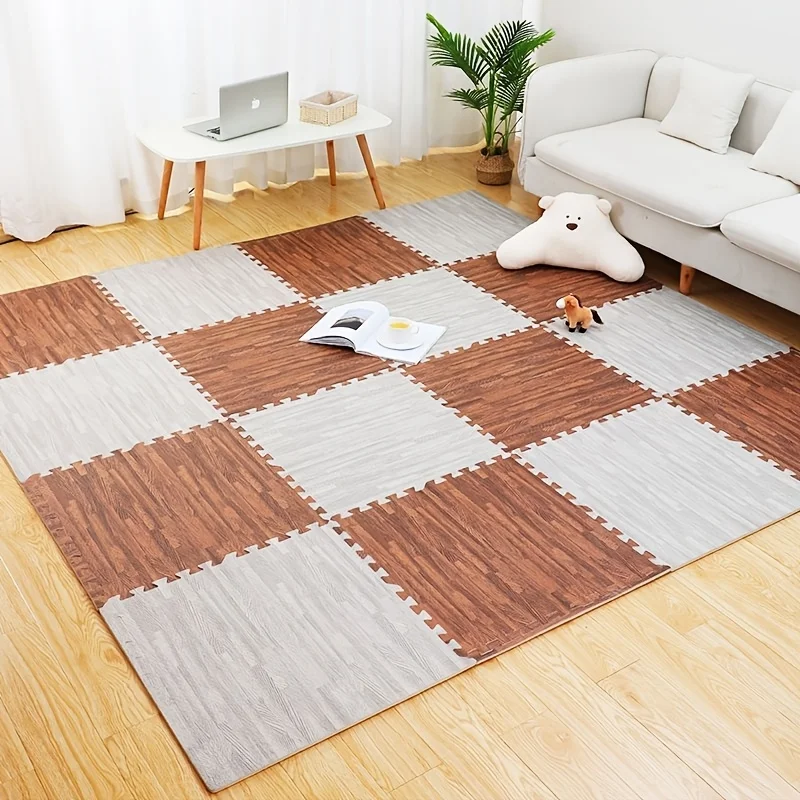 16pcs Wood Grain Pattern Splicing Mat Home Climbing Foam Mat Bedroom Room Cuttable Tatami Mat Anti-slip Floor Decoration