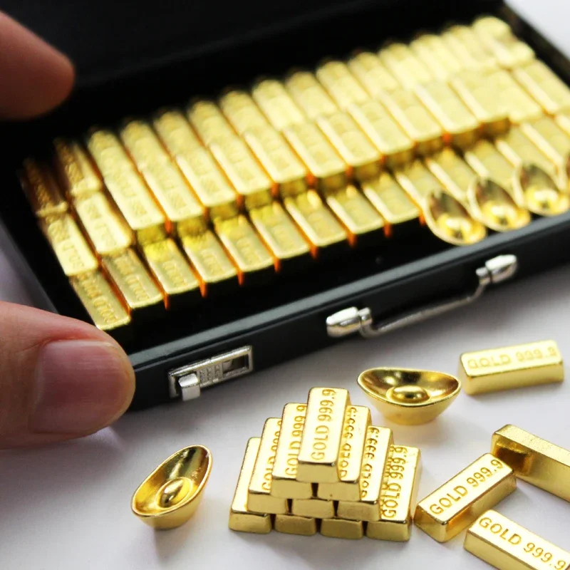 1/6 Scale Miniature Dollhouse Simulation Gold Bar Mini Briefcase for Barbies BJD Doll Accessories Toy