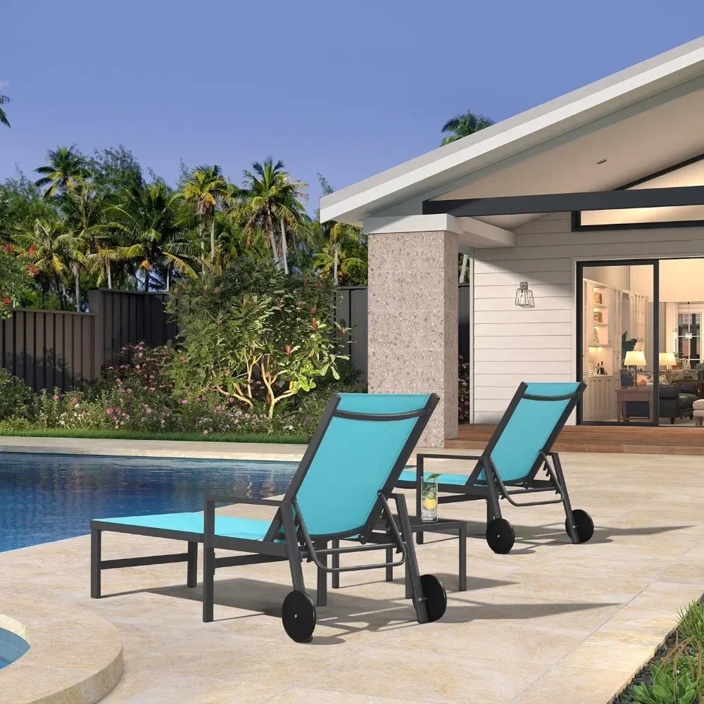 Outdoor Lounge Chairs, 2 Aluminum Terraces with Wheels and Armrests, Outdoor Lounge Chairs