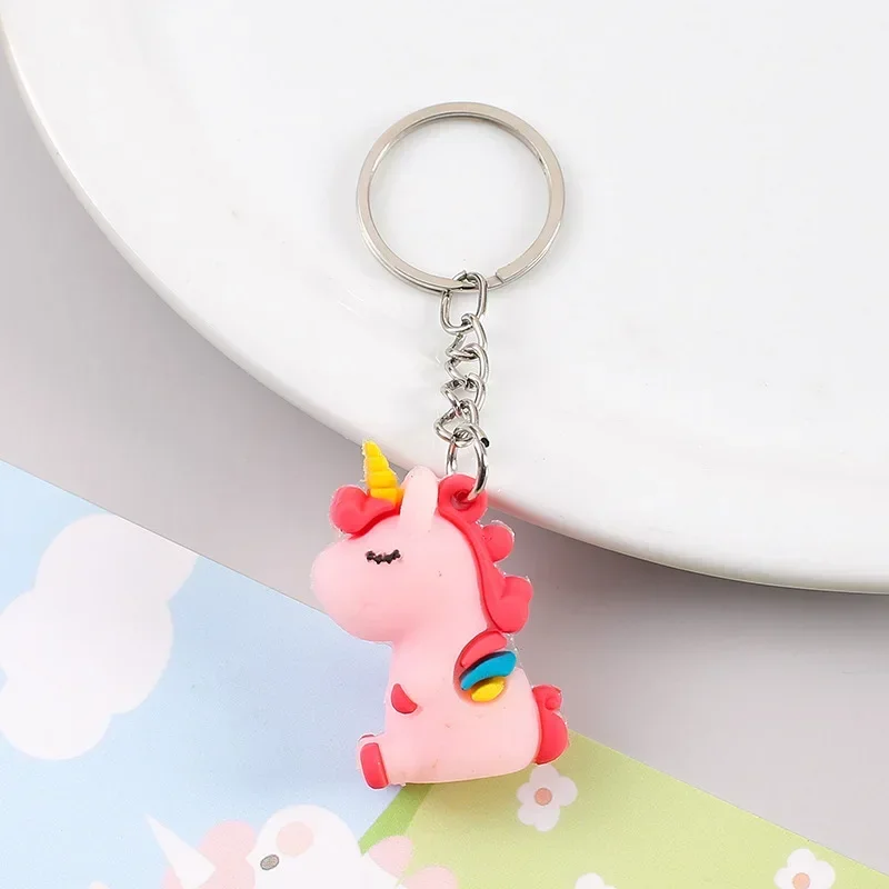 Cute Keychain Pendant Soft Glue Creative Key Ring Doll Rainbow Pony Car Accessories Interior Ornaments Kid Birthday Gift