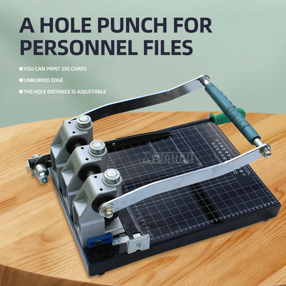Manual Punching Machine Three Hole Binding Financial Voucher Punch with Paper Cutting Function Office School Supply Tool
