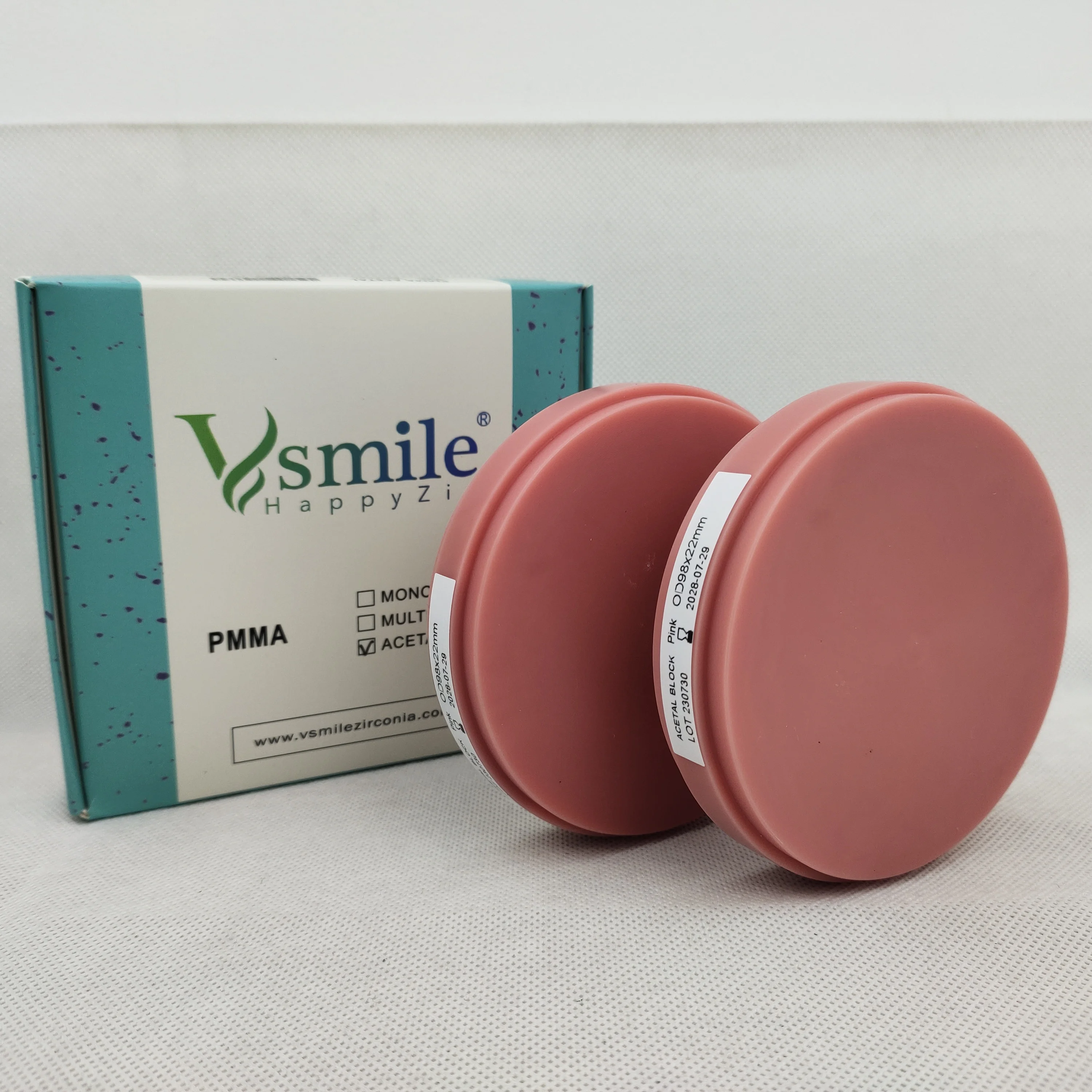 Vsmile Dental Pink PMMA Blocks Milling Discs with High Tensile and Flexural Strength For Lab Cad/cam in Open System