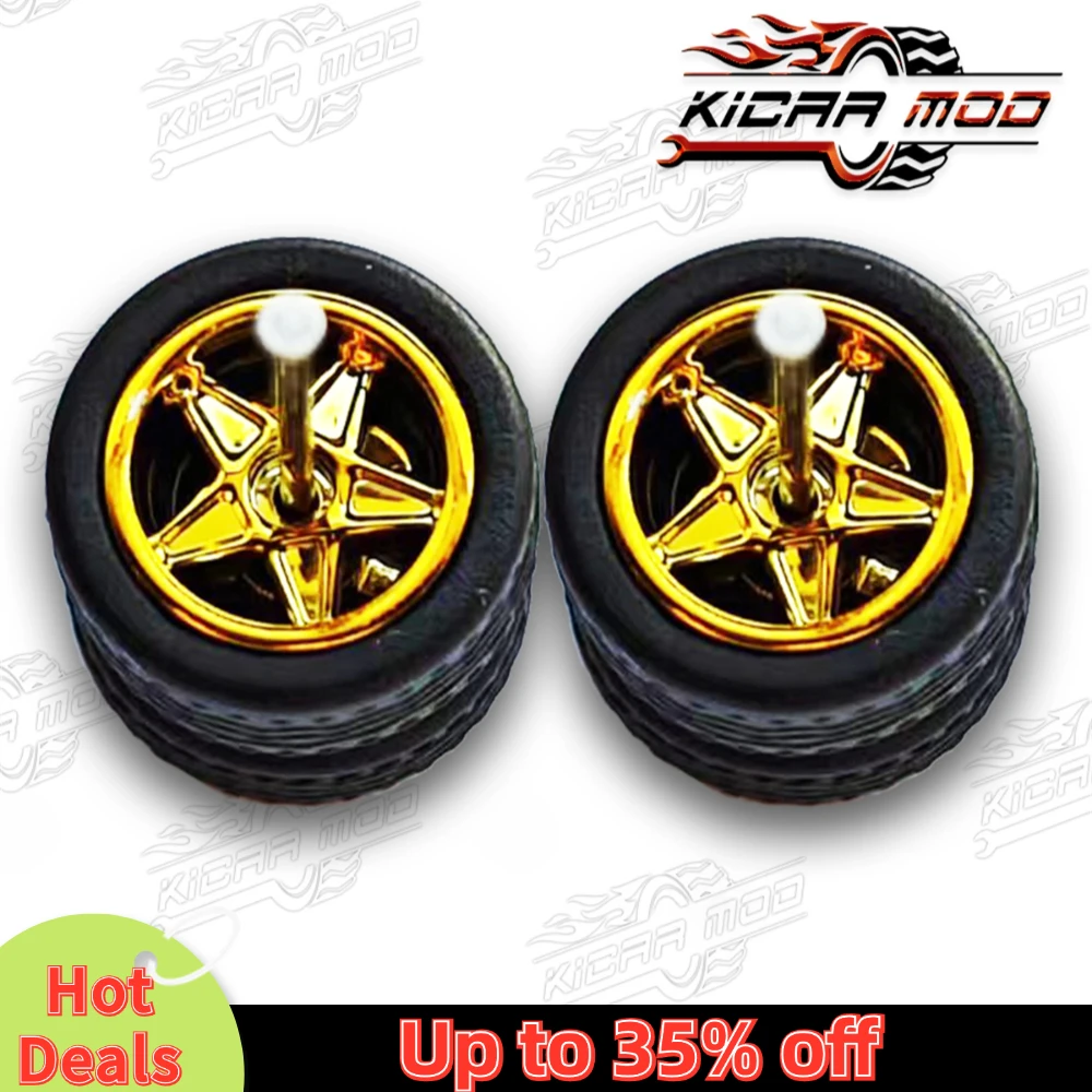 1/64 Model Car Wheels with Rubber Detachable Tires Pentagram 2 Refitting Parts for Diecast Toys Hot Wheels Matchbox D:11mm 1 Set