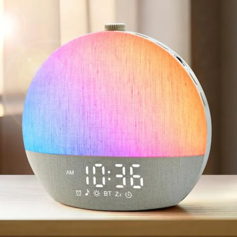Sunrise Alarm Clock, White Noise Sound Machine, Sunlight Alarm Clocks for Bedrooms, 9 Natural Wake Up RGB Night Light, 30 Sooth
