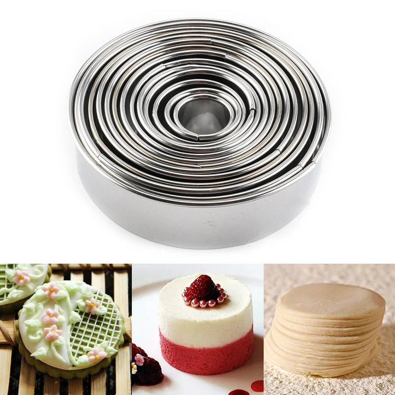 

11pcs/Set Stainless Steel Round Cake Mold Baking Mousse Ring Kitchen Cutter DIY Tools Pizza Cooking Cookie