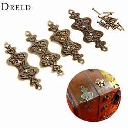 DRELD 4Pcs Antique Brass Corner Bracket Jewelry Box Wood Case Decorative Feet Leg Corner Protector Furniture Fittings 56x20mm