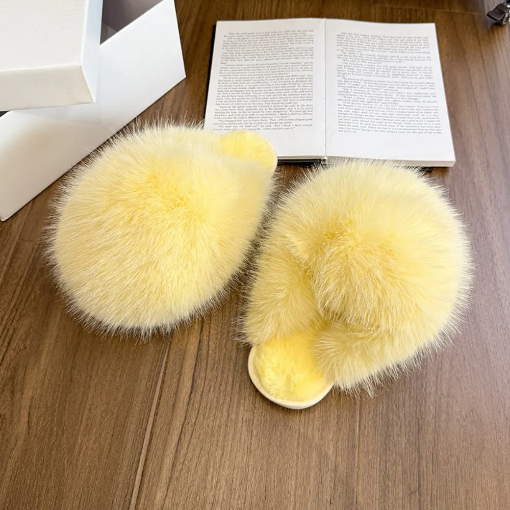 Winterfellige Damen-Hausschuhe, bequeme Flip-Flops, flache Pantoffeln, Indoor-Schlafzimmer-Plüschschuhe für Damen – Detail 25