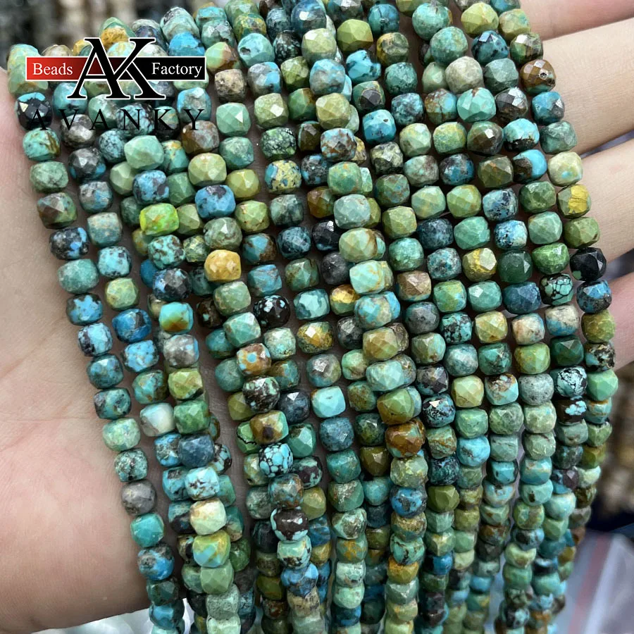 

Natural Stone Turquoise Handmade Cube Loose Beads For DIY Jewelry Making Bracelet Necklace Accessory 15” 5mm
