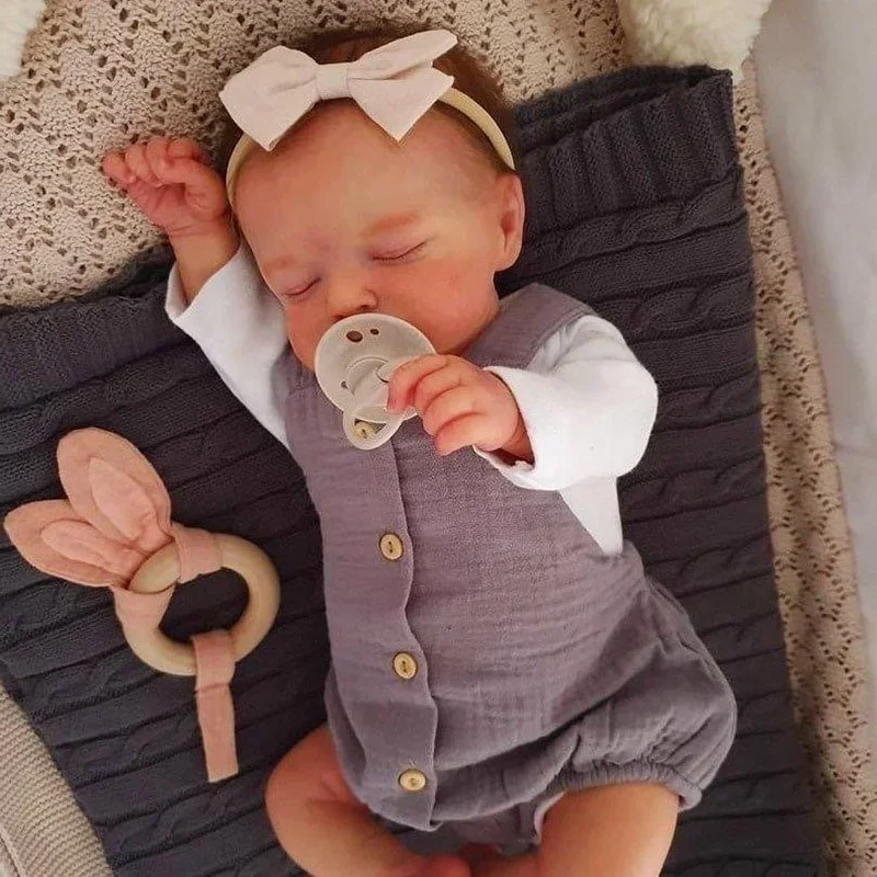 45CM Reborn Baby Doll Sleeping Rosalie with Rooted Hair Hand Detailed Painting Skin Looks Like A Real Baby Muñecas Bebes Reborn