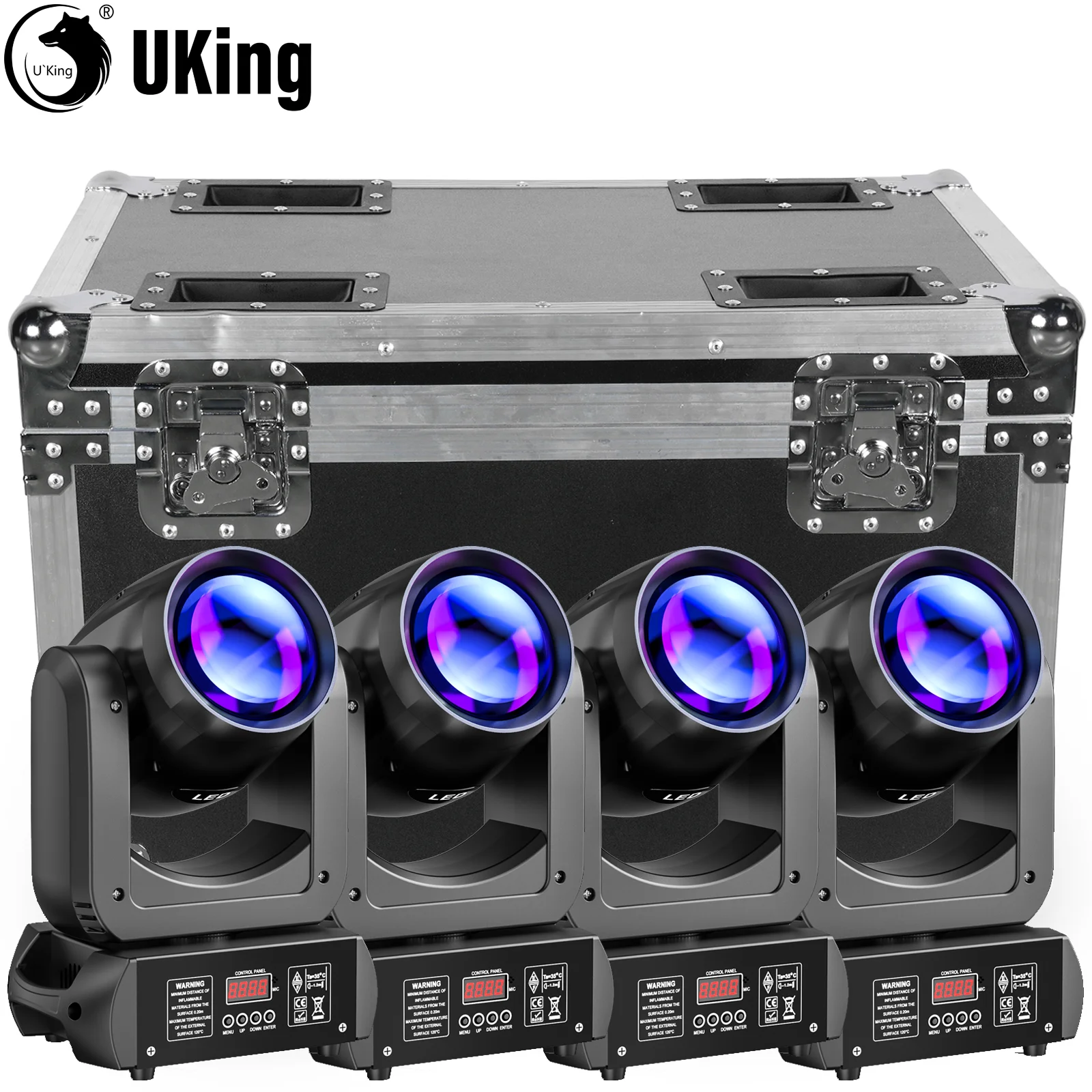 

U'King 4Pcs 150W Beam Moving Head Lights With Airline Case 18Prism 8Gobo Stage Lights&Flight Case Set For Wedding Party KTV Bar