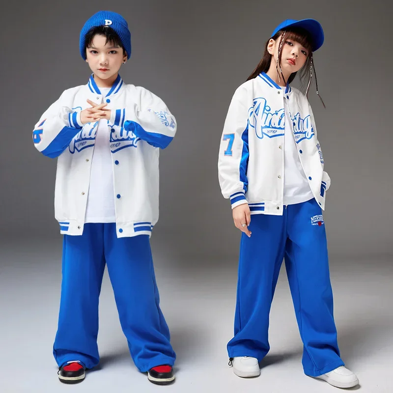 Hiphop Kinderkleding Streetdance Outfit Letterprint Honkbal Uniform Losse Sweatpant Set Meisjes Jongens Jazz Dans Kostuums