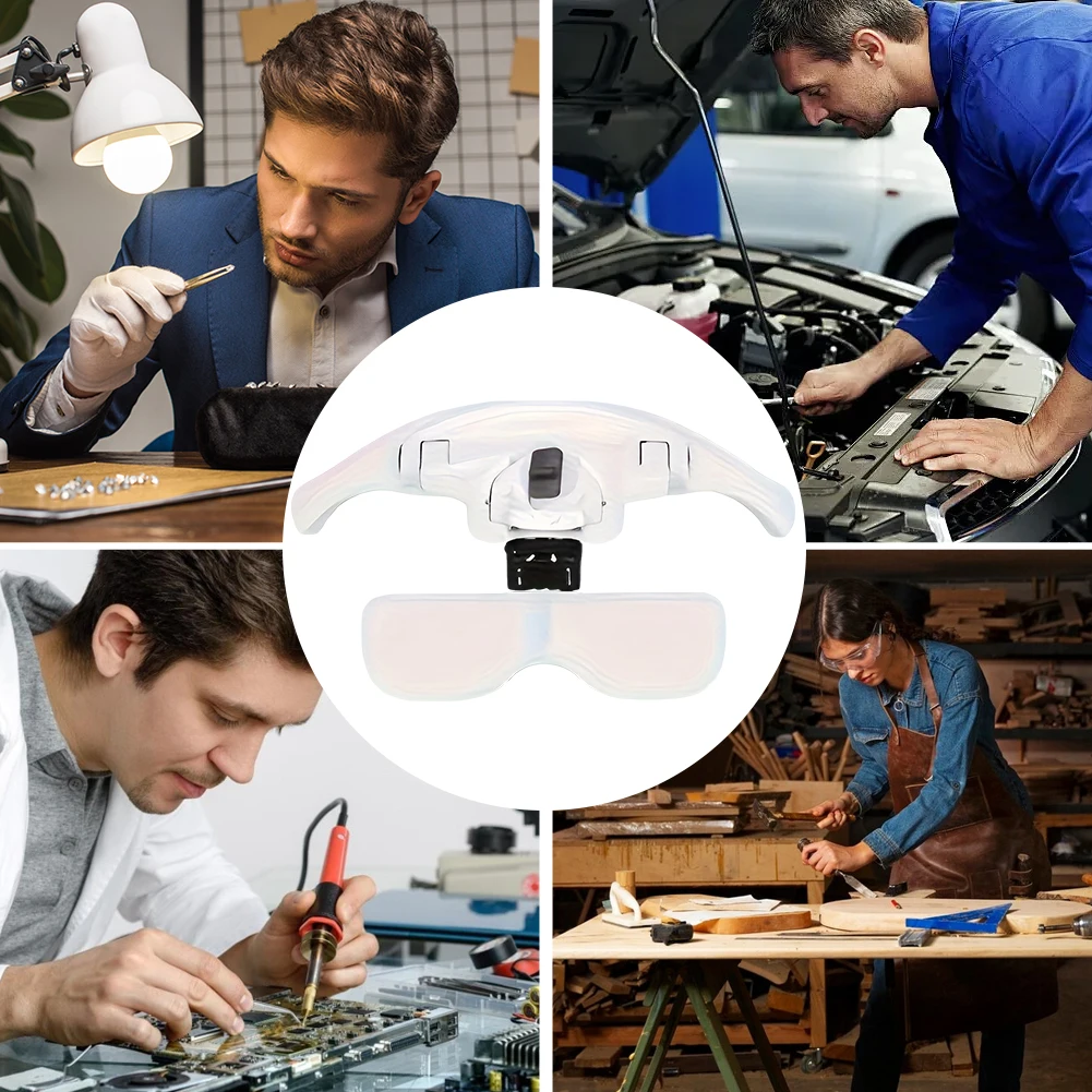 

LED Head Magnifier 5 Interchangeable Lenses 1.0X To 3.5X Jewelers Loupe with 2 LED Lights Hands Free Headband Magnifying Glasses