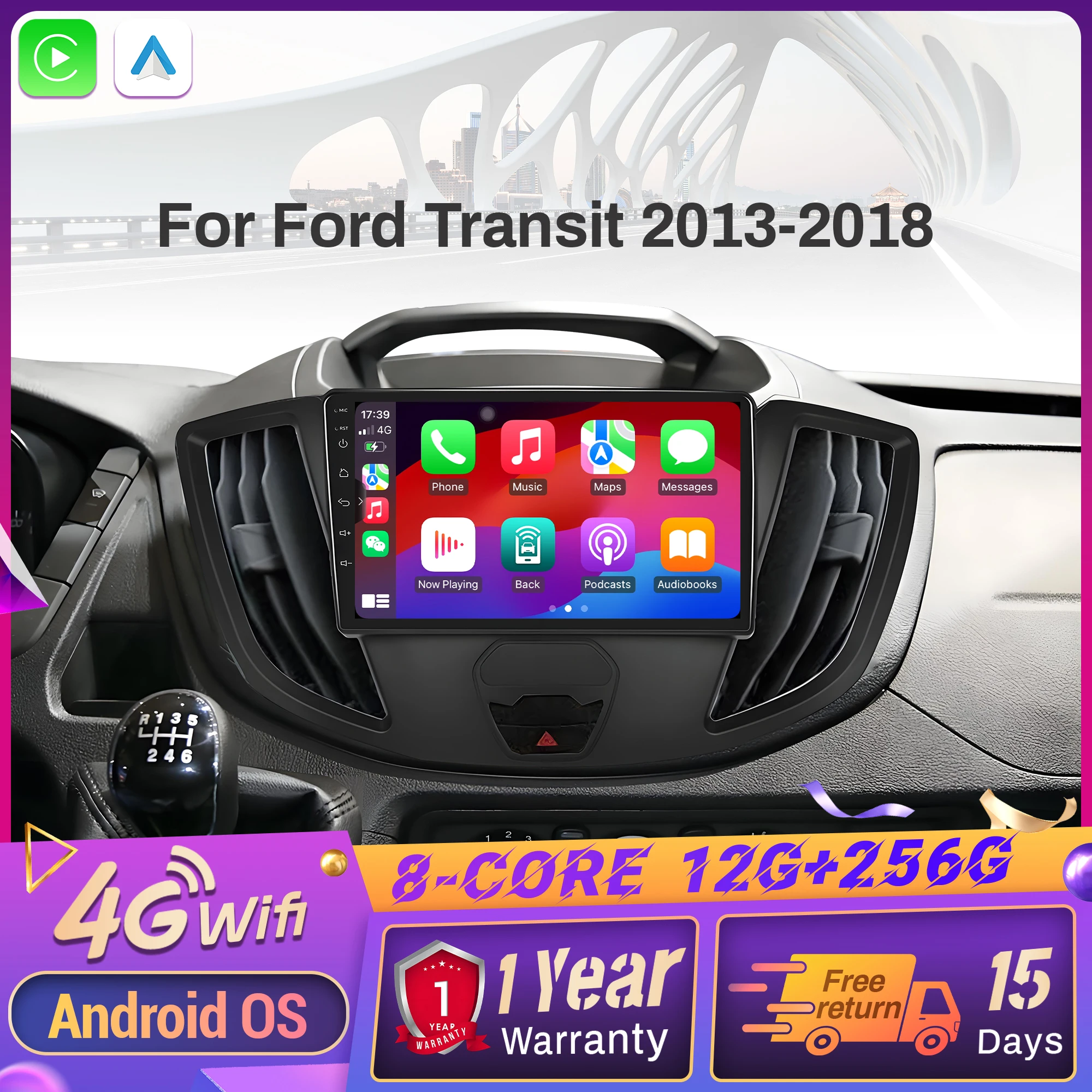 Car Radio Android 14  4G For Ford Transit 2013-2018  Wireless Bluetooth Carplay Multimedia Navigation Head Unit Touch Screen