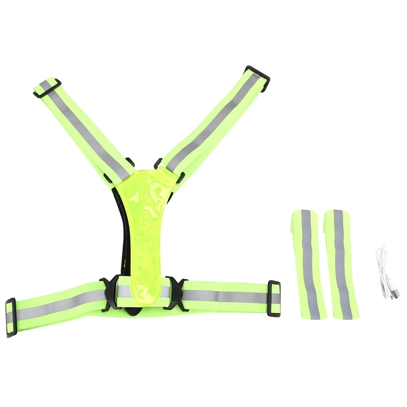 NEW-LED Reflective Vest Running Gear,USB Rechargeable LED Light Up Vest High Visibility Adjustable Waist Shoulder Bands