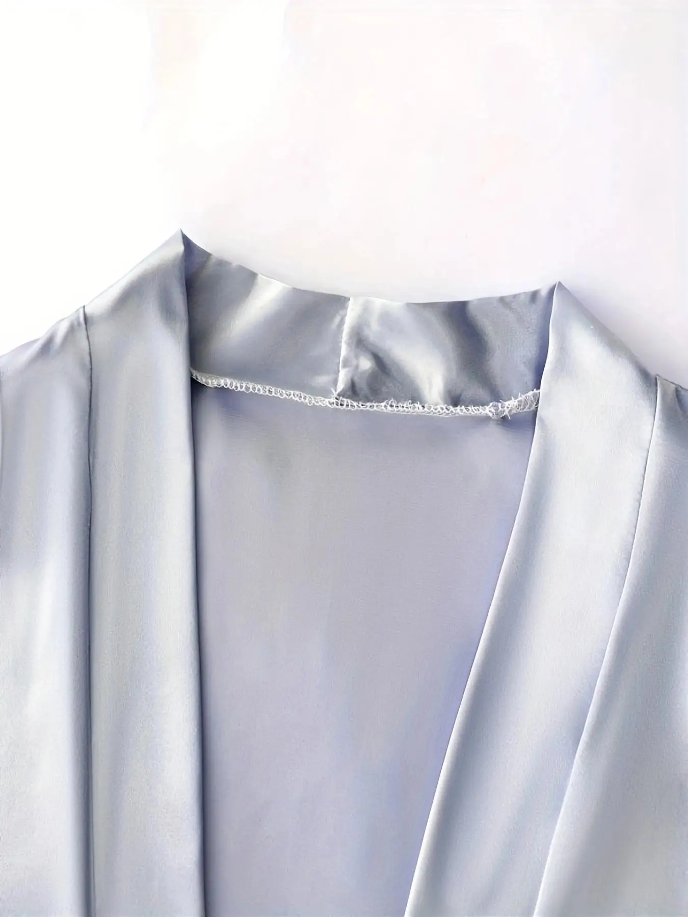 Washed Blue Solid Color Satin Lace Long Sleeve Flared Cuffs Sexy Women's Robe