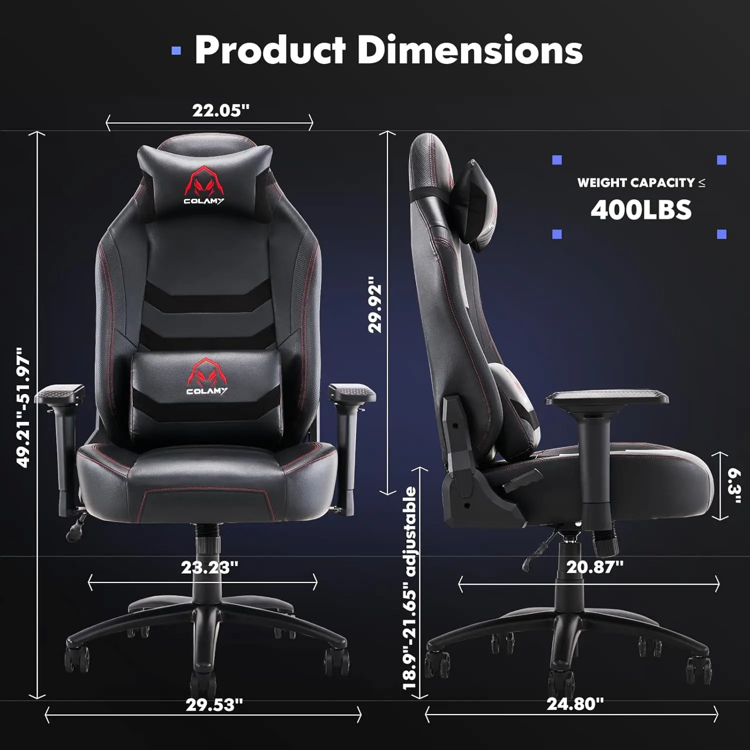 COLAMY Big and Tall Gaming Chair 400lbs-Computer Gamer Chair, Ergonomic Executive Office Chair, High Back PC Chair with Wide Sea