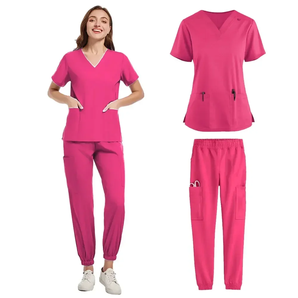 Dierenarts Chirurgie Overalls Scrubs Set Medische Uniformen Stretch Scrub Tops met Zakbroek Verpleegstersuniform Schoonheidssalon Werkkleding