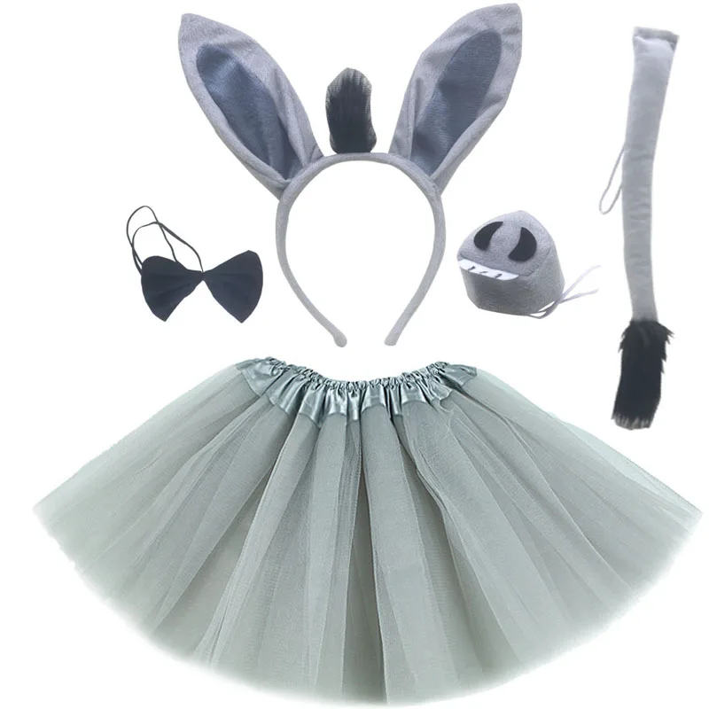 Trẻ Em Bé Gái Động Vật Tặng Bộ Trang Phục Đầu Bowtie Đuôi Váy Tutu Anime Đạo Cụ Cosplay Halloween Giáng Sinh