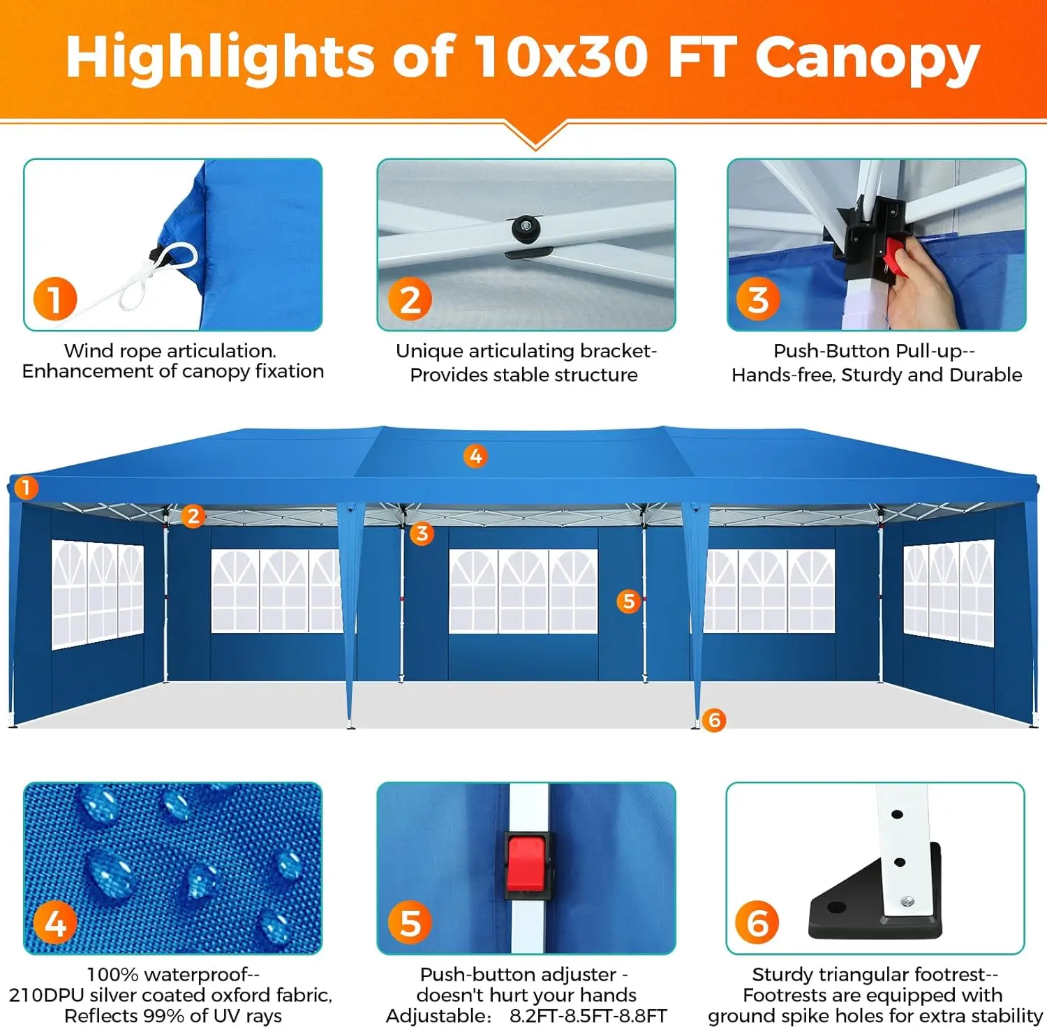 COBIZI 10x30 Pop Up Canopy Tent with Removable Sidewalls, Waterproof Portable Easy Up Canopy with Carry Bag, Instant Outdoor