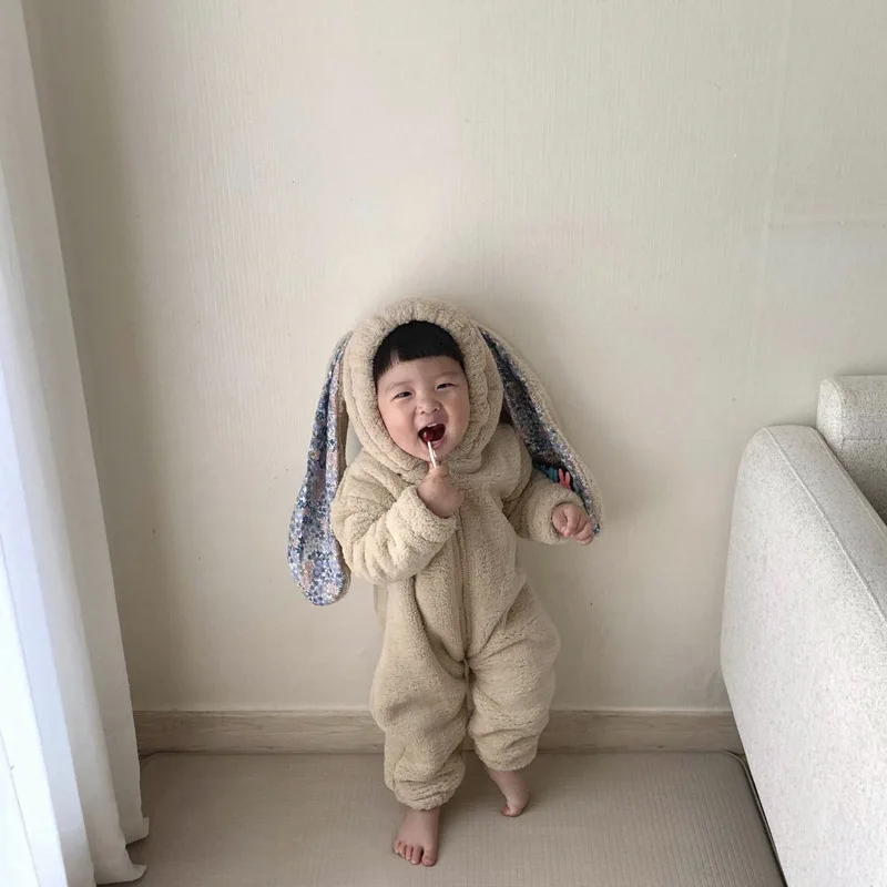 2022 baby winter baby rabbit ears Plush one-piece suit kids clothing boys summer clothes baby girl outfit