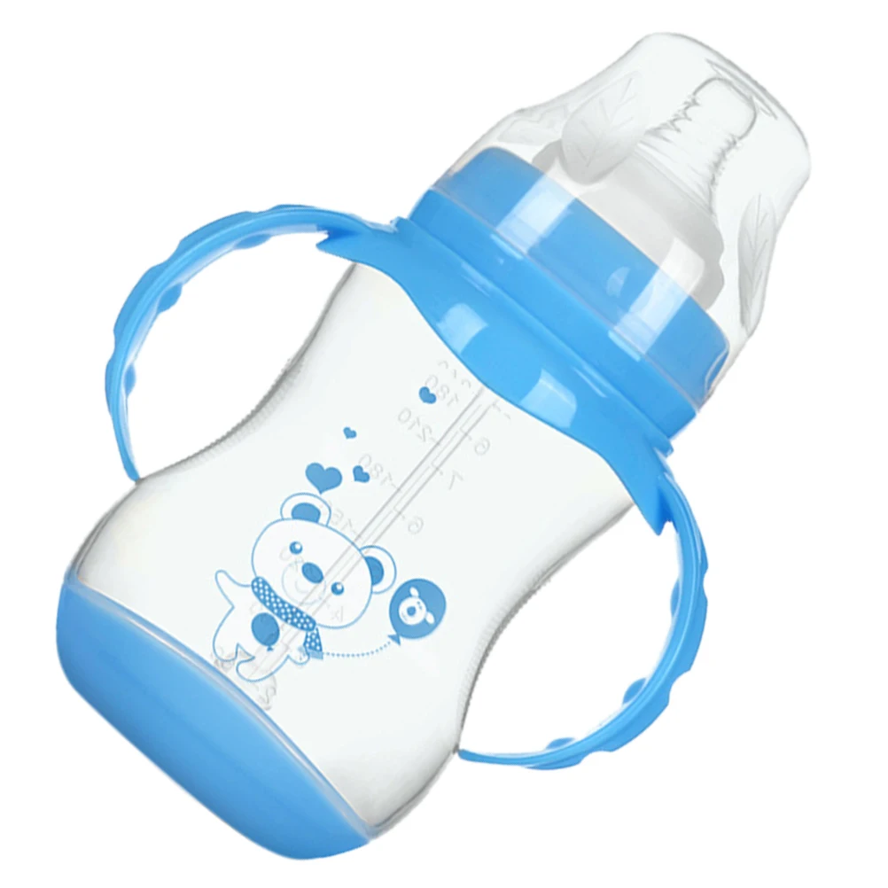 

240ml Temperature Sensitive Color Changing Baby Bottle PP Cartoon Double Handle Lightweight Portable Kids Feeding for Home