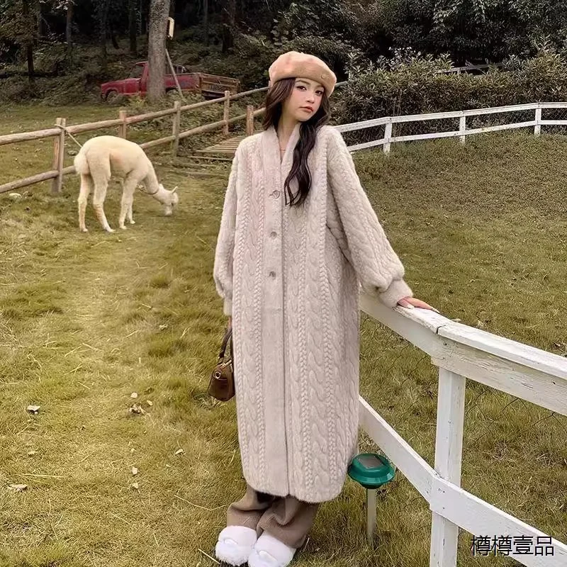 Women Environmental Protection Loose Imitation Fur Warm Coat Winter 2024 New Mink Fur Coat Fried Dough Twists Thicken Long Coat