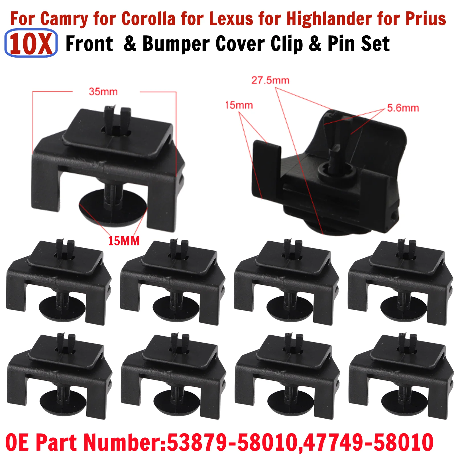 

10 комплектов автомобильных зажимов и булавок премиум-класса для Camry Corolla, крышка переднего бампера 53879-58010 47749-58010 для Lexus для Highlander