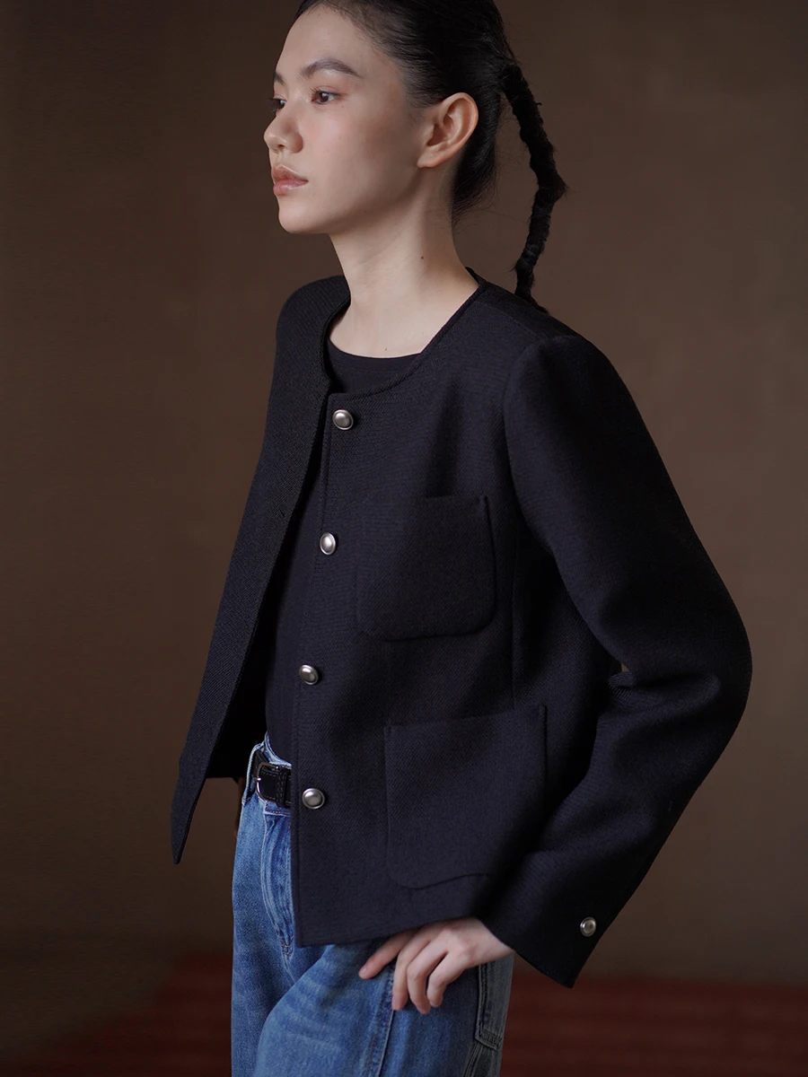 

Hacikis Miss Coat Coarse Knit ort Slimming Commute round Ne Suit Jaet Women Luxury Sle Straight Cut Pure Color Polyes...