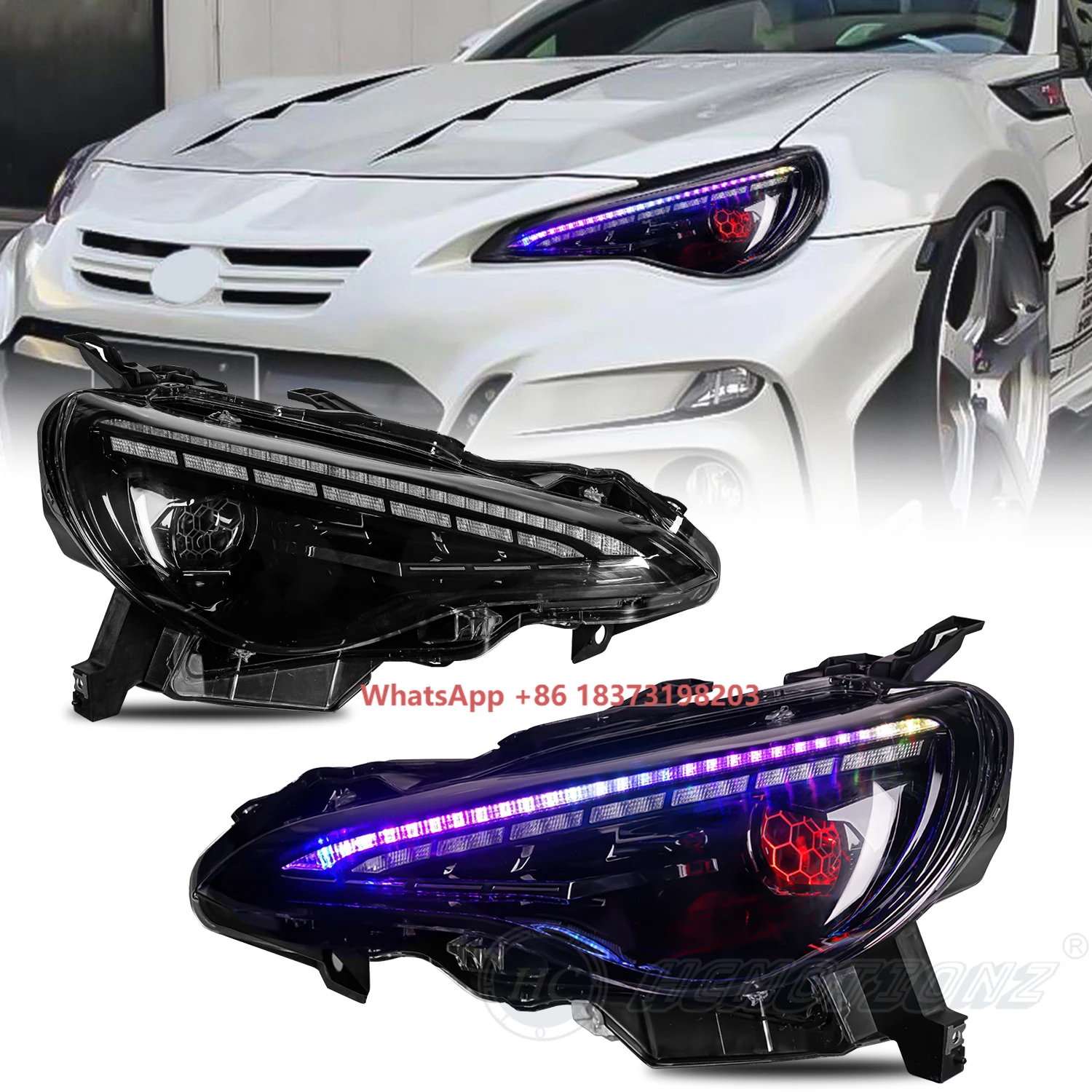 HCMOTIONZ Front Lamps 2013-2021 Fit SCION FR-S Fit Subaru BRZ with Red Demon Eyes Animation LED RGB Headlights for 86