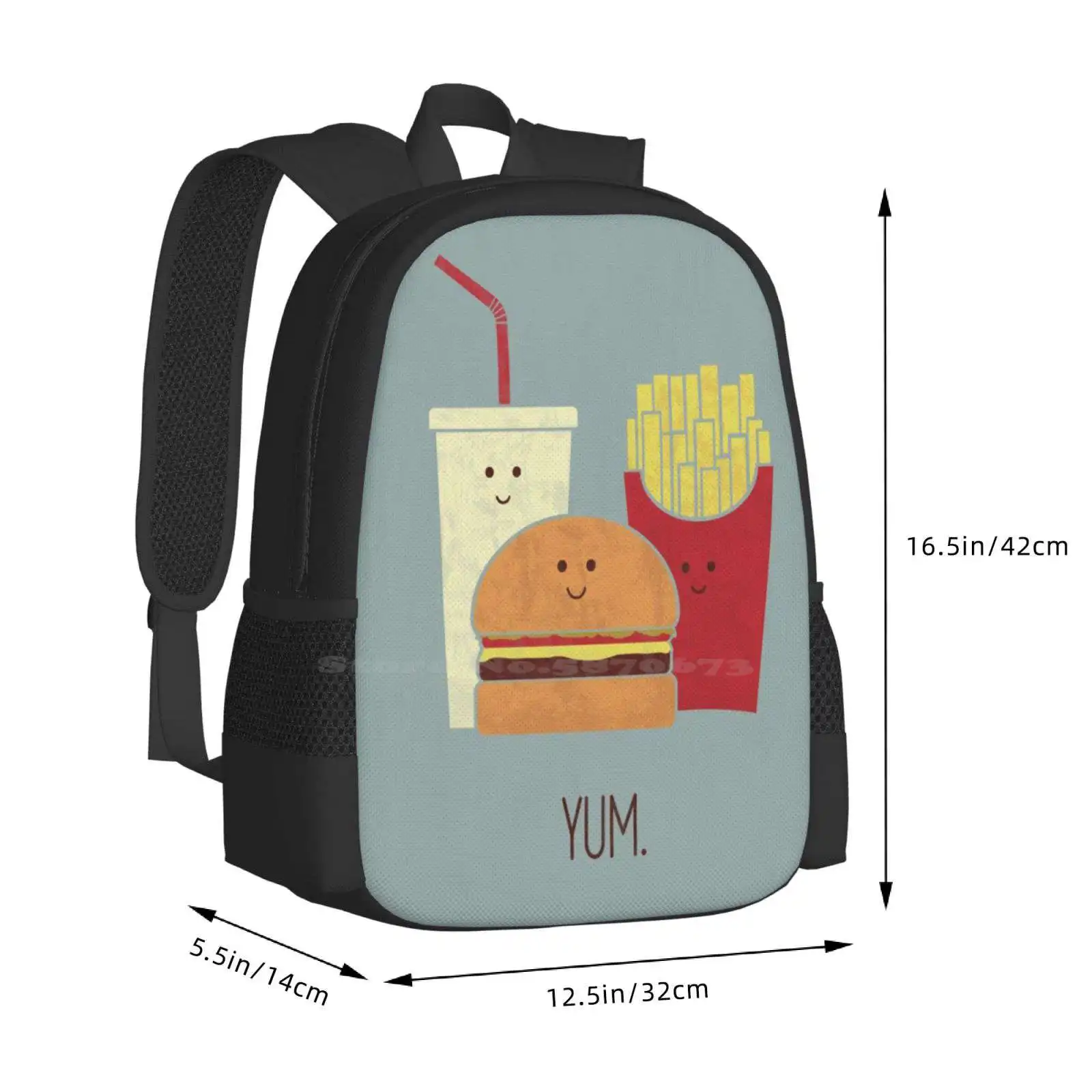 الوجبات السريعة نمط تصميم الكمبيوتر المحمول السفر الحقائب المدرسية الغذاء لطيف برغر البطاطس المطاطية المطبخ الاطفال غير المرغوب فيه Teo Zirinis #3