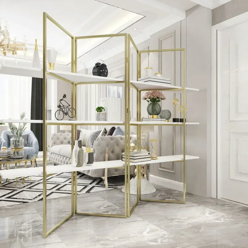 Gold Screen,Wrought Iron Partition Storage Rack Office Floor Display Rack Nordic Living Room Entrance Assembly Rack