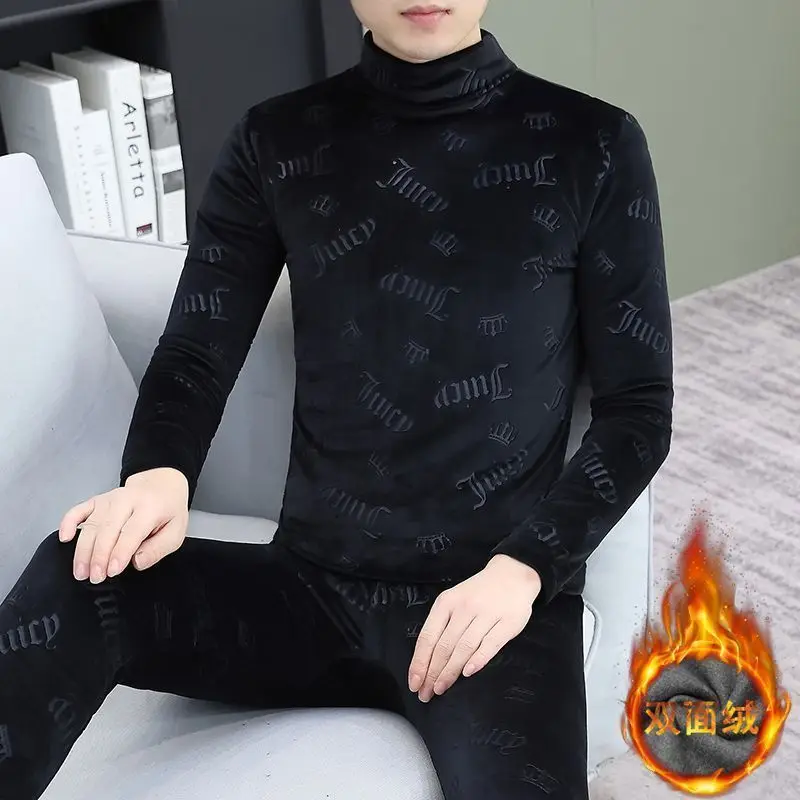 

Men's and Teenagers'clothing Thermal Underwear Set Simple and Fashionable Long Sleeve Bottoming Shirt Elastic Waist Trousers Y2K