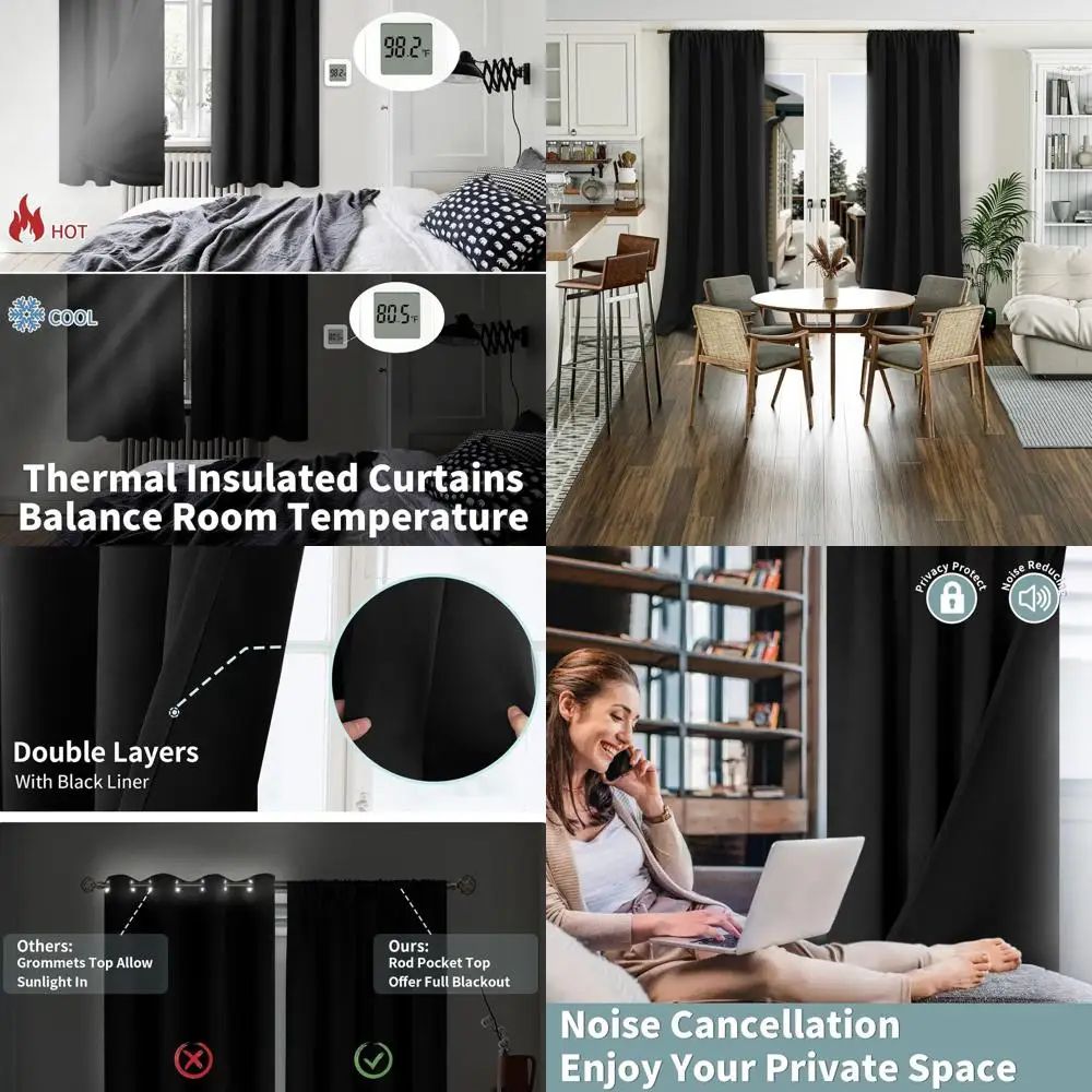 

Black Blackout Curtains for Living Room 108 Inch Long, Extra Long Thermal Insulated 100% Room Darkening Soundproof Energy Saving